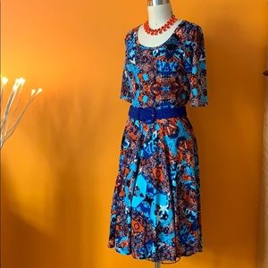 LulaRoe Nicole blues and orange dress